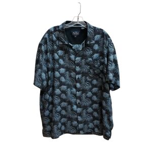 Nat Nast Silk Shirt Mens Size XL Black Floral Button Down Short Sleeve
